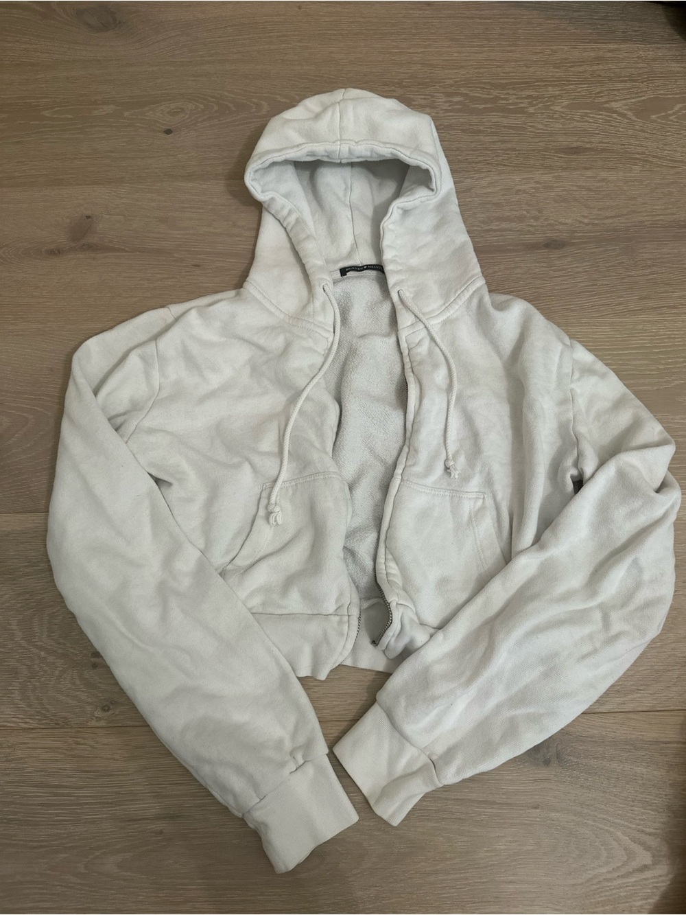 Brandy Melville Light Cream Cropped Zip Hoodie